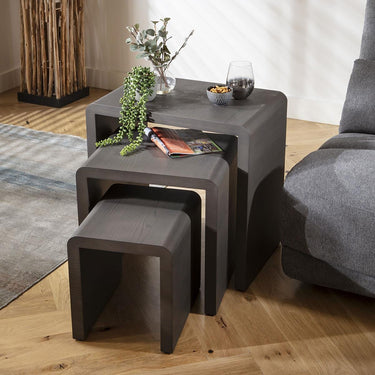 Quatropi Set of 3 Nesting Side Lamp Tables Nest of Tables Grey Oak 60cm