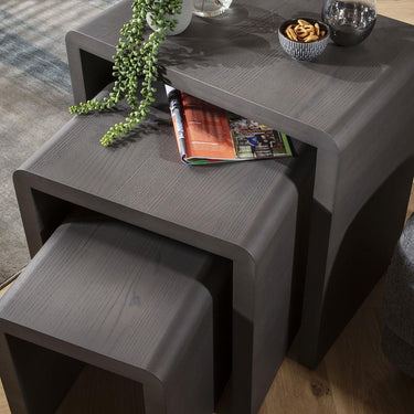 Quatropi Set of 3 Nesting Side Lamp Tables Nest of Tables Grey Oak 60cm