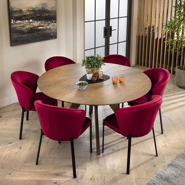 Quatropi Set of 4 Contemporary Velvet Dining Chairs Berry Red Fabric Black Legs