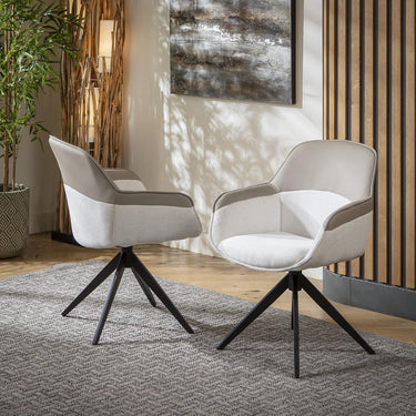Quatropi Set of 4 Faux Leather Dining Chair with Arms Swivel Base Grey White