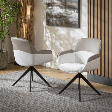 Quatropi Set of 4 Faux Leather Dining Chair with Arms Swivel Base Grey White