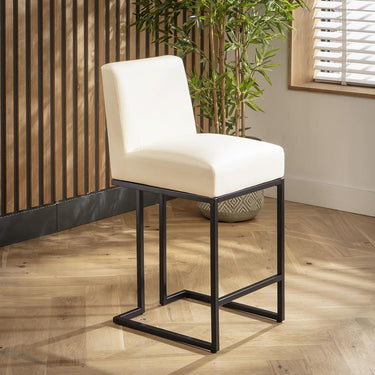 Quatropi Set of 4 Kitchen Breakfast Bar Stool Chair with Back Cream Faux Leather