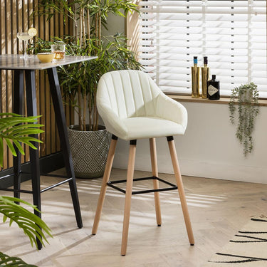 Quatropi Set of 4 Kitchen Counter Island Bar Stools with Backs Cream Fabric 