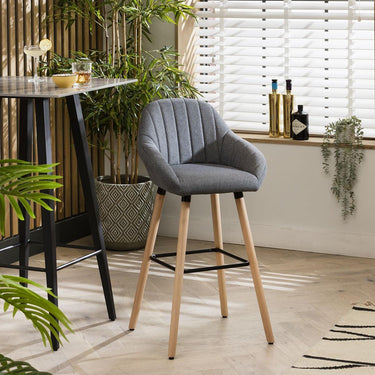 Quatropi Set of 4 Kitchen Counter Island Bar Stools with Backs Grey Fabric 