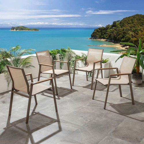 Set of 4 Leno Textilene & Aluminium Outdoor Garden Dining Chairs Beige