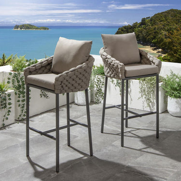 Quatropi Set of 4 Luxury Garden Patio Outdoor Bar Stools Cushion Rope Beige
