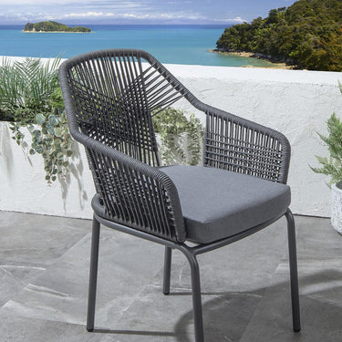 Quatropi Set of 4 Luxury Outdoor Patio Garden Dining Chairs Rope Weave Grey