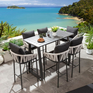 Quatropi Set of 4 Modern Aluminium Outdoor Garden Bar Stools Mono Rope