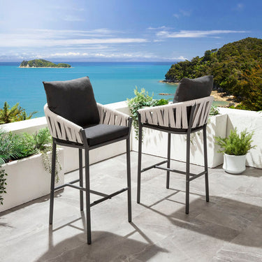 Quatropi Set of 4 Modern Aluminium Outdoor Garden Bar Stools Mono Rope