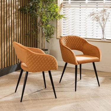 Quatropi Set of 4 Modern Carver Velvet Dining Chairs with Arms Orange Fabric
