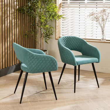 Quatropi Set of 4 Modern Carver Velvet Dining Chairs with Arms Teal Fabric