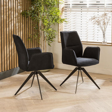 Quatropi Set of 4 Modern Dining Chairs with Arms Carver Swivel Base Black Fabric