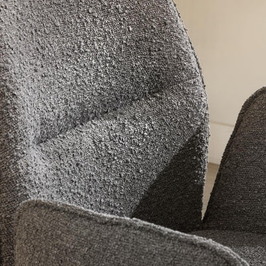 Quatropi Set of 4 Modern Dining Chairs with Arms Carver Swivel Base Grey Boucle