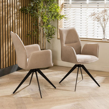 Quatropi Set of 4 Modern Dining Chairs with Arms Carver Swivel Base Mink Velvet