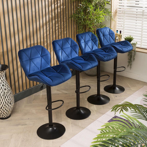 4 Harper Adjustable Velvet Bar Stools Blue