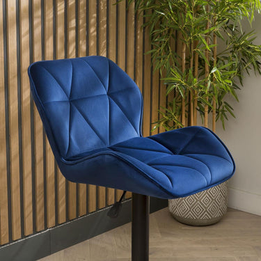 Quatropi Set of 4 Modern Kitchen Bar Stools With Back Adjustable Blue Velvet 