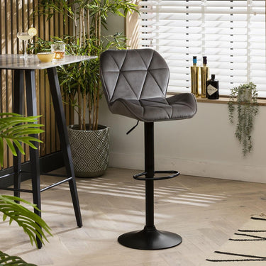 Quatropi Set of 4 Modern Kitchen Bar Stools With Back Adjustable Grey Velvet 