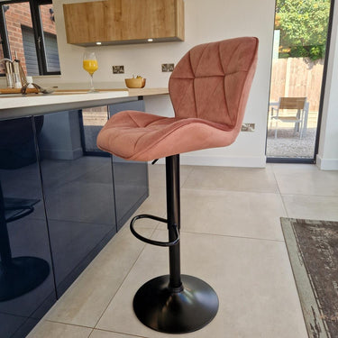 Quatropi Set of 4 Modern Kitchen Bar Stools With Back Adjustable Pink Velvet 