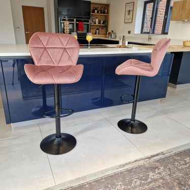 Quatropi Set of 4 Modern Kitchen Bar Stools With Back Adjustable Pink Velvet 