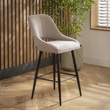 Quatropi Set of 4 Modern Kitchen Breakfast Bar Stool Chair with Back Beige Fabric