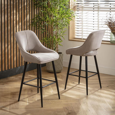 Quatropi Set of 4 Modern Kitchen Breakfast Bar Stool Chair with Back Beige Fabric
