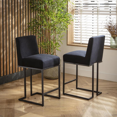 Quatropi Set of 4 Modern Kitchen Breakfast Bar Stool Chair with Back Black Fabric