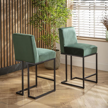 Quatropi Set of 4 Modern Kitchen Breakfast Bar Stool Chair with Back Green Velvet