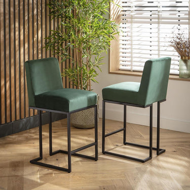 Quatropi Set of 4 Modern Kitchen Breakfast Bar Stool Chair with Back Green Velvet