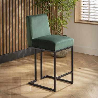 Quatropi Set of 4 Modern Kitchen Breakfast Bar Stool Chair with Back Green Velvet