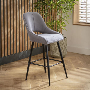 Quatropi Set of 4 Modern Kitchen Breakfast Bar Stool Chair with Back Grey Fabric
