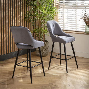 Quatropi Set of 4 Modern Kitchen Breakfast Bar Stool Chair with Back Grey Fabric