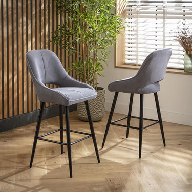 Quatropi Set of 4 Modern Kitchen Breakfast Bar Stool Chair with Back Grey Fabric