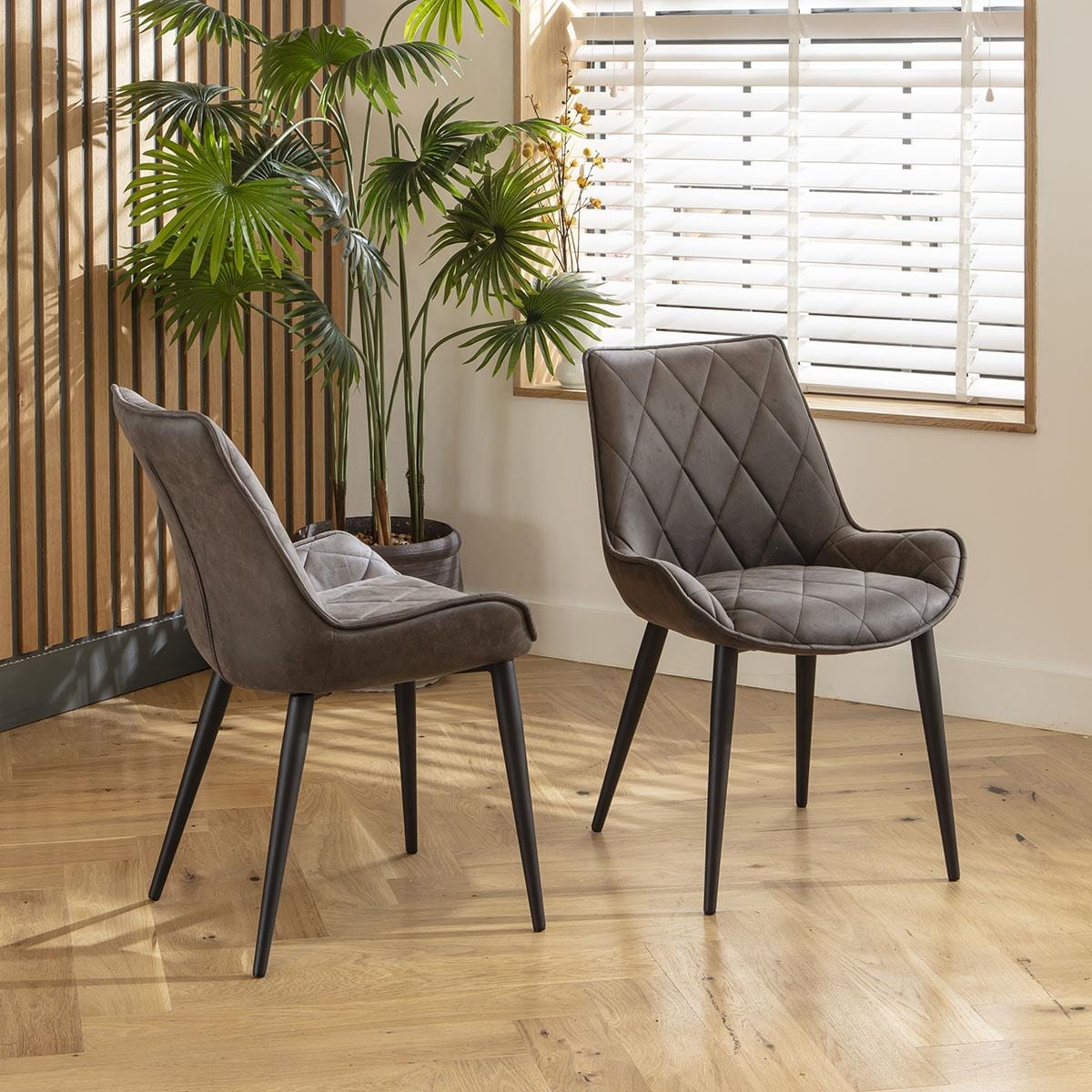 Set of 4 Modern Kitchen Dining Room Chairs Premium Dark Grey Fabric ...