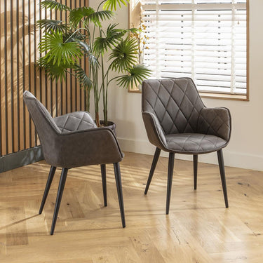 Quatropi Set of 4 Modern Kitchen Dining Room Chairs with Arms Dark Grey Fabric 