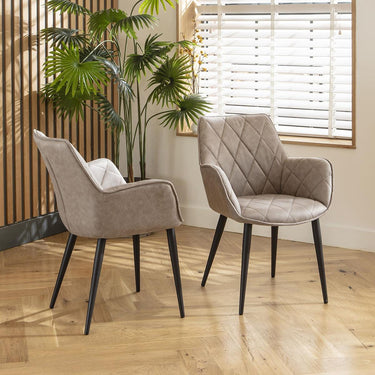 Quatropi Set of 4 Modern Kitchen Dining Room Chairs with Arms Light Grey Fabric 