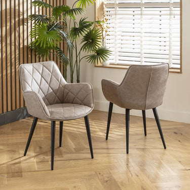 Quatropi Set of 4 Modern Kitchen Dining Room Chairs with Arms Light Grey Fabric 