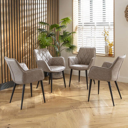 4 Mia Carver Dining Chairs with Arms Light Grey