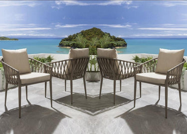 Quatropi Set of 4 Modern Outdoor Garden Dining Chairs | Beige Aluminium & Rope