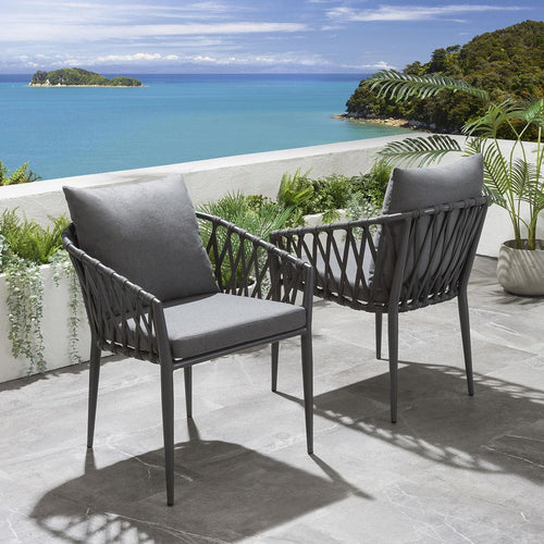 Set of 4 Verity Outdoor Garden Dining Chairs Grey Aluminium & Rope