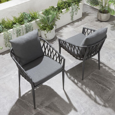 Quatropi Set of 4 Modern Outdoor Garden Dining Chairs | Grey Aluminium & Rope