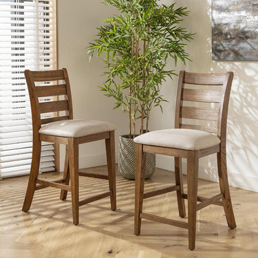 Quatropi Set of 4 Modern Solid Wood Counter Bar Stools with Backs Padded Cream 
