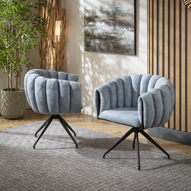 Quatropi Set of 4 Modern Swivel Carver Dining Chairs with Arms Premium Blue