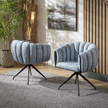 Quatropi Set of 4 Modern Swivel Carver Dining Chairs with Arms Premium Blue