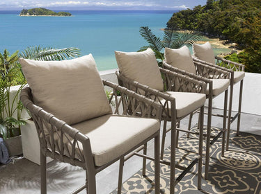 Quatropi Set of 4 Outdoor Garden Bar Stools With Backs Cushioned Aluminium Beige