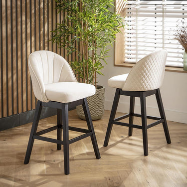 Quatropi Set of 4 Swivel Kitchen Breakfast Bar Stool Chair with Back Cream Velvet