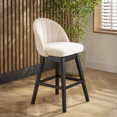 Quatropi Set of 4 Swivel Kitchen Breakfast Bar Stool Chair with Back Cream Velvet