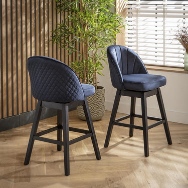 Quatropi Set of 4 Swivel Kitchen Breakfast Bar Stool Chair with Back Navy Velvet