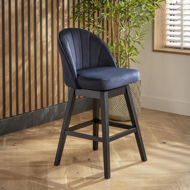 Quatropi Set of 4 Swivel Kitchen Breakfast Bar Stool Chair with Back Navy Velvet