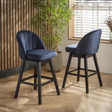 Quatropi Set of 4 Swivel Kitchen Breakfast Bar Stool Chair with Back Navy Velvet