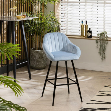Quatropi Set of 4 Velvet Kitchen Counter Island Bar Stools with Backs Blue Fabric